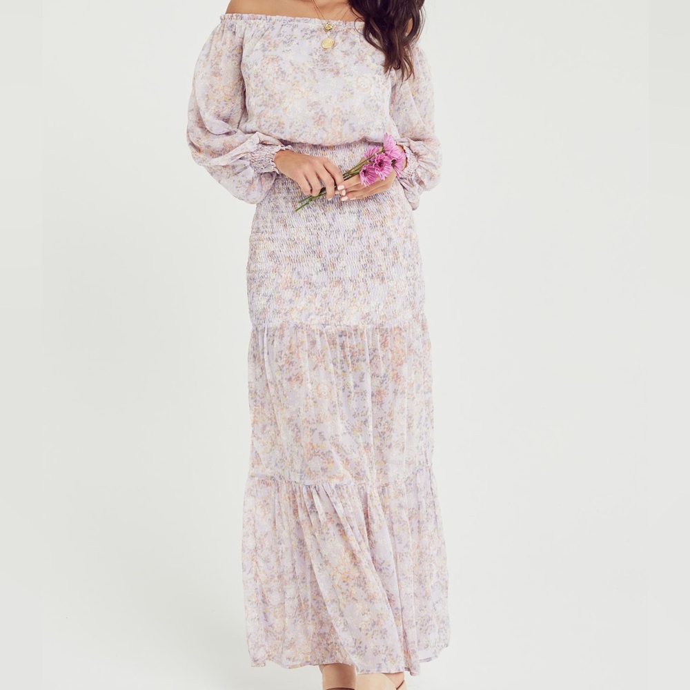 VICI COLLECTION Floral Off the Shoulder Long Sleeve Chiffon Dress